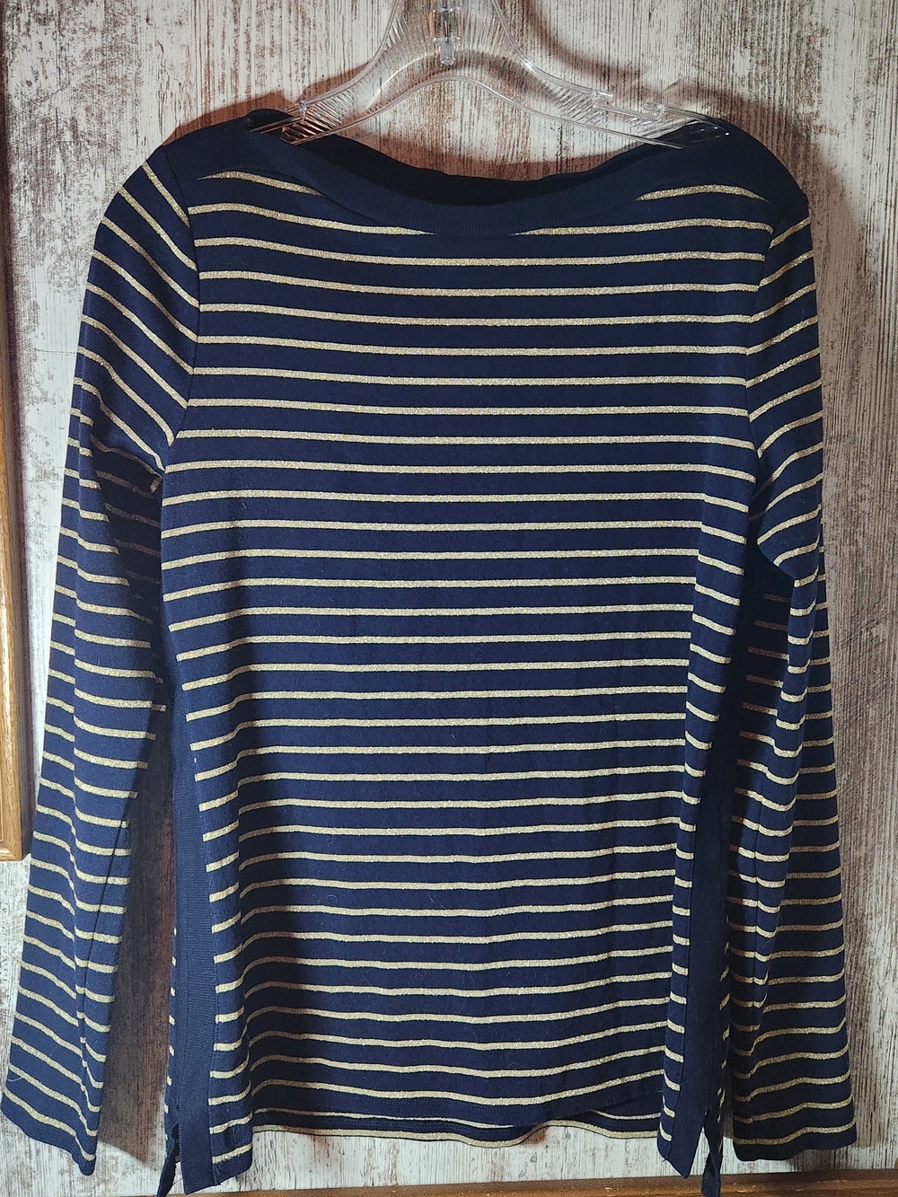 Ralph Lauren Navy and Gold Striped Long Sleeve Tee Size L Nautical Boat Vibes